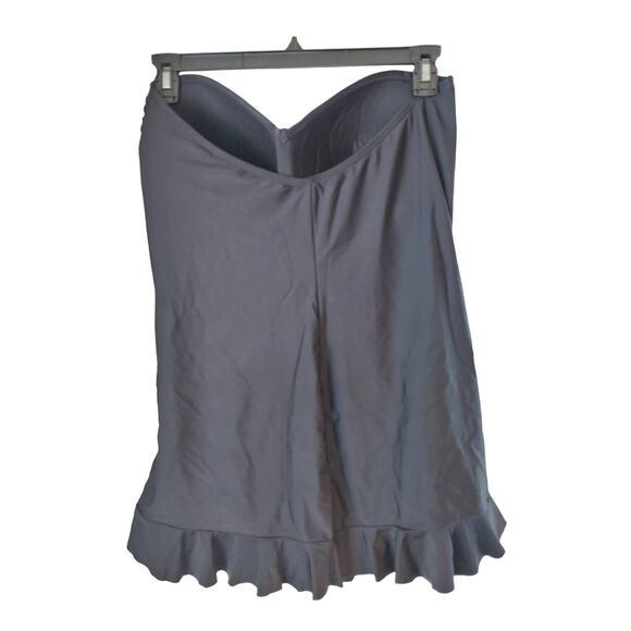 Swimsuits for All Plus Size 16 Black Strapless Tube Top Ruffle Skirt Swimdress - Picture 2 of 11